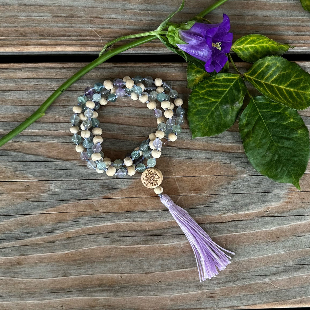 39#108 Mala Fluorit mit Tulsi | 6 mm | Quaste