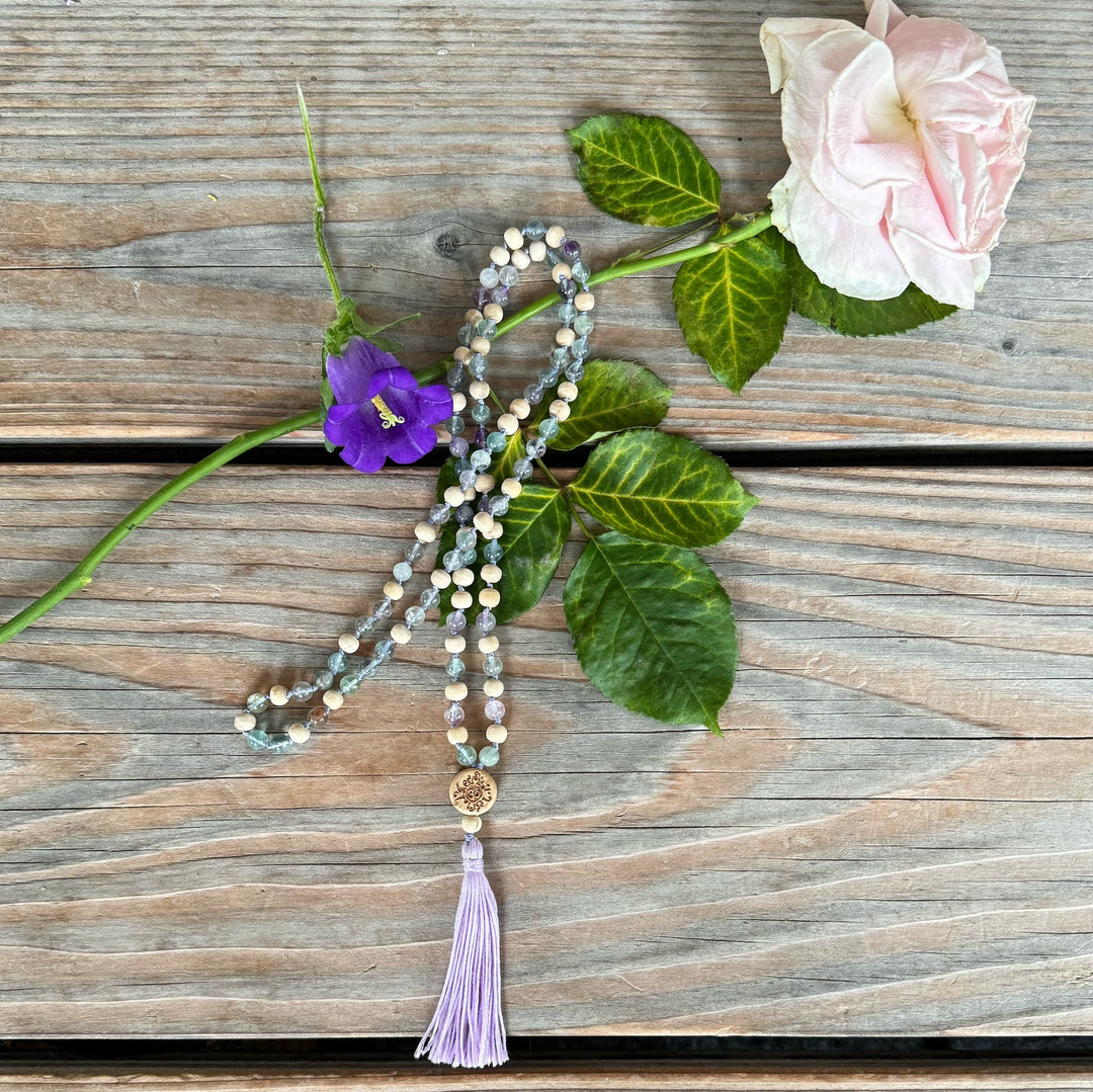 39#108 Mala Fluorit mit Tulsi | 6 mm | Quaste