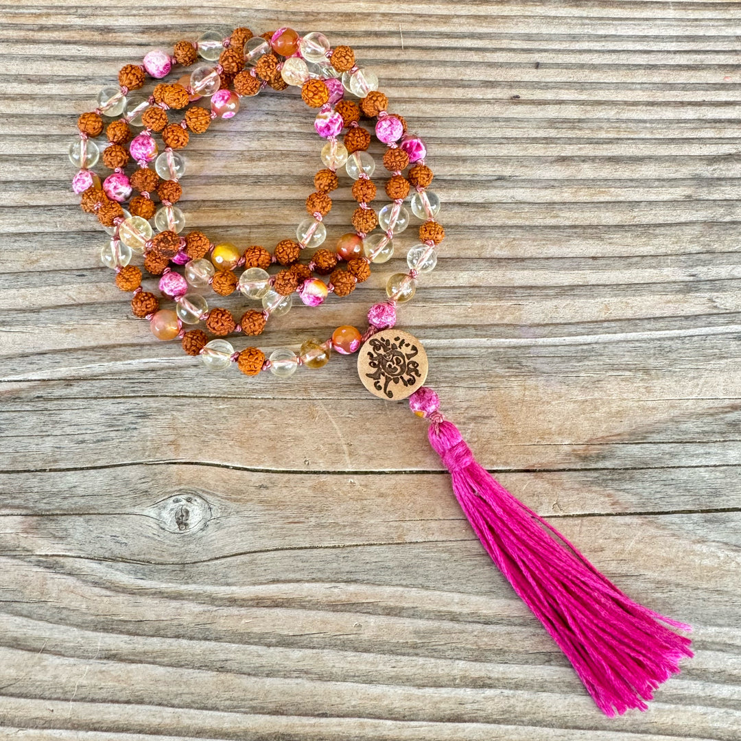 25#108 Mala Citrin und Achat mit Rudraksha  | 6 mm | Quaste