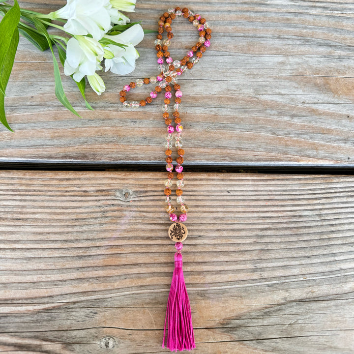 25#108 Mala Citrin und Achat mit Rudraksha  | 6 mm | Quaste