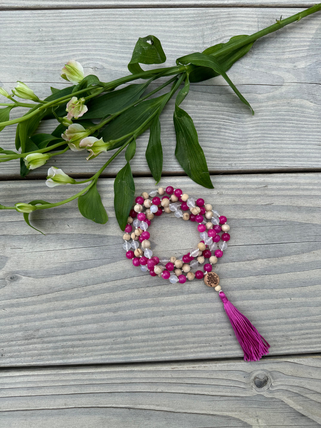 Mala online kaufen Achat pink und weiß mit Tulsi