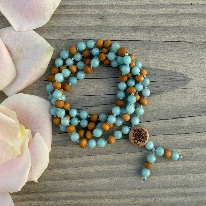 36#108 Mala Amazonit  mit Sandelholz | 6 mm